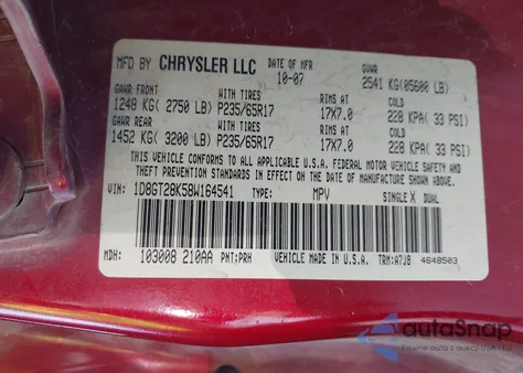 2008 Dodge Nitro Sxt from USA, damaged, VIN 1D8GT28K58W164541